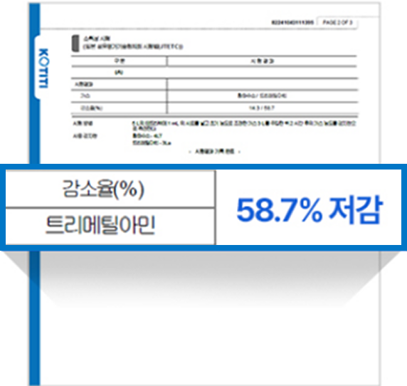트릴메틸아민 탈취력 시험성적서
