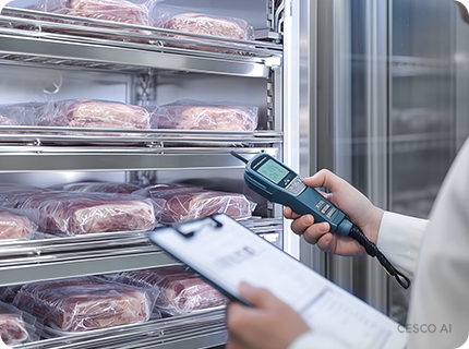 세스코(CESCO) 전문가가 냉장 보관중인 육류를 관리 중인 모습입니다.