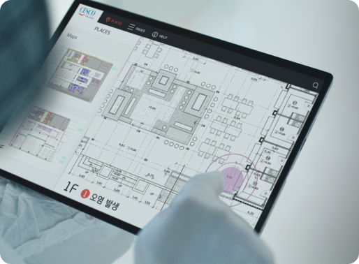 세스코(CESCO)는 코로나와 같은 확진 바이러스 전파에 대한 관리를 위해 빌딩 시설의 도면도를 통해 엘리베이터, 회의실의 위치 등을 파악합니다.